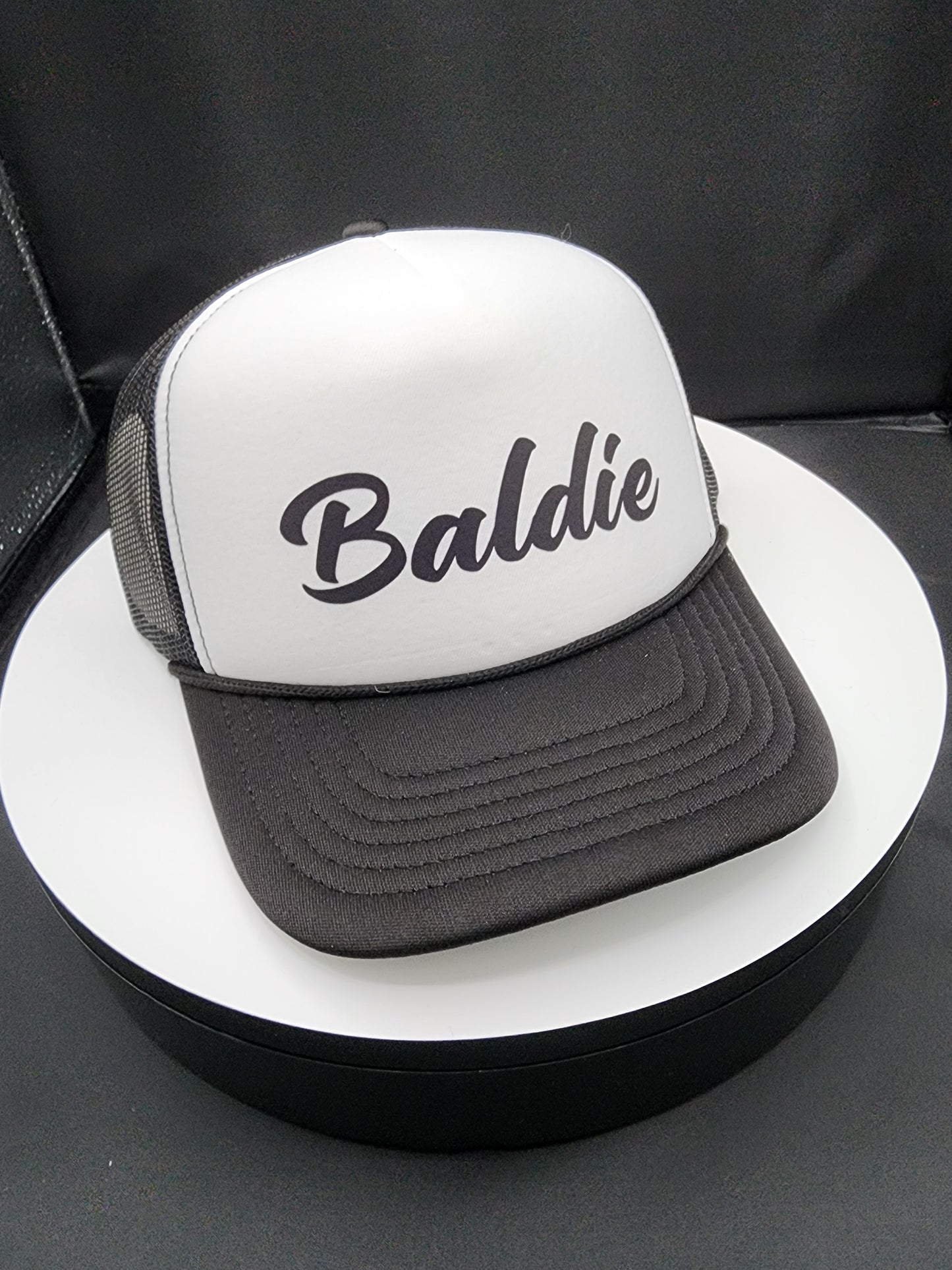 Baldie Hat - Black & White, Bald & Tight