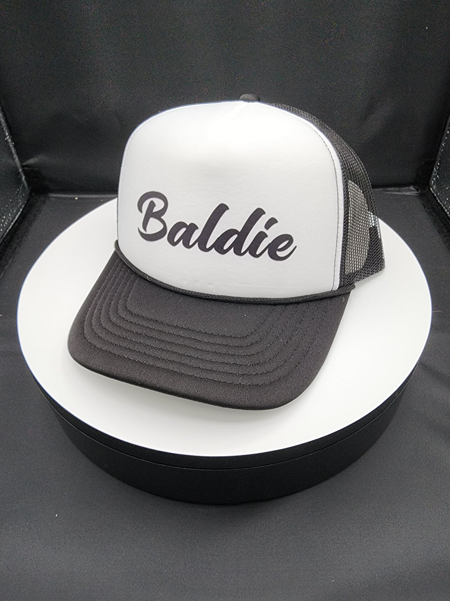 Baldie Hat - Black & White, Bald & Tight